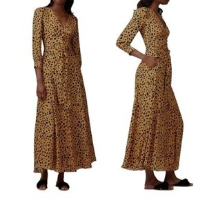 NICHOLAS 100% Silk Leopard Print Button Down Tie Front Maxi Dress Size 2
